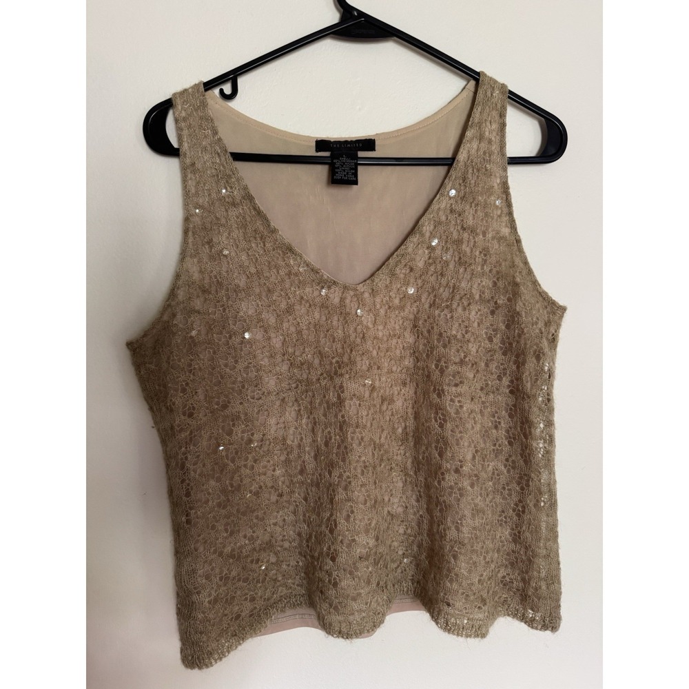 This beige sequined knitted tank top is from The Limited brand,
